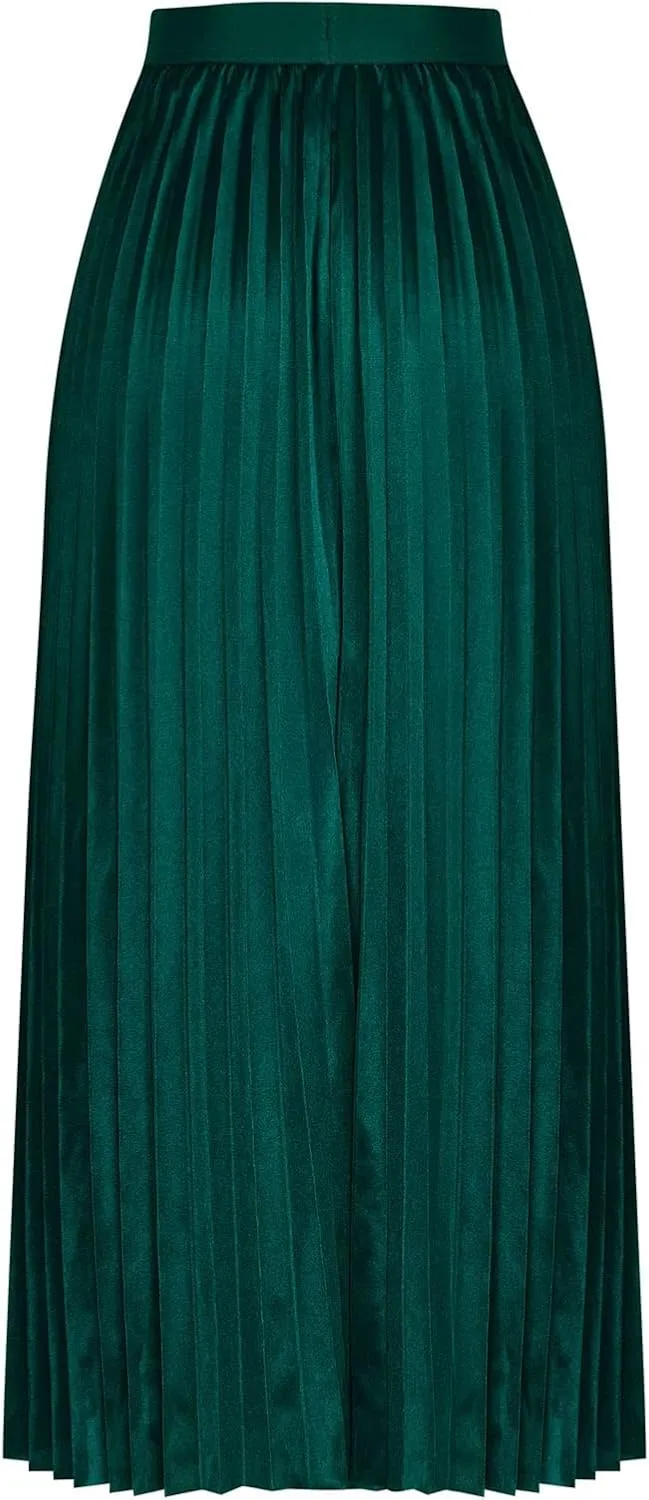 Women's Plain Satin Pleated Skirt Fashion Elastic Waist Elegant Long Skirt Summer Trendy Going Out Dress