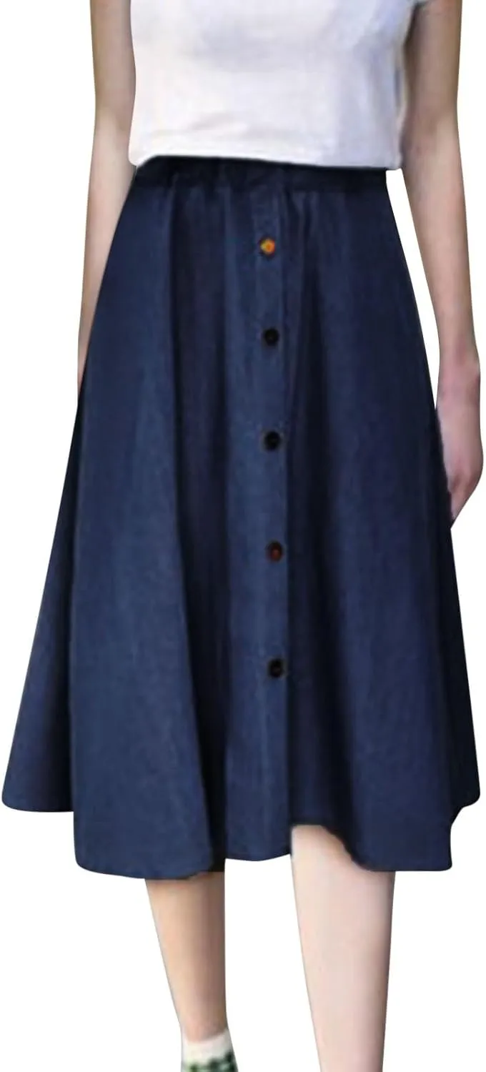 Women's Plus Size Denim Skirt Casual High Waisted A Line Midi with Elastic Waist for School Leather Pencil Skirts