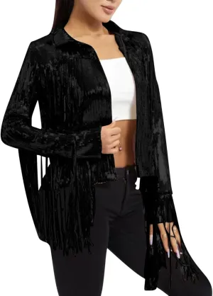 Women's Sequin Jacket Sparkly Fringe Flutter Sequin Top Jacket Shimmer Long Sleeve Hoodless Sparkly Denim Coat 2025