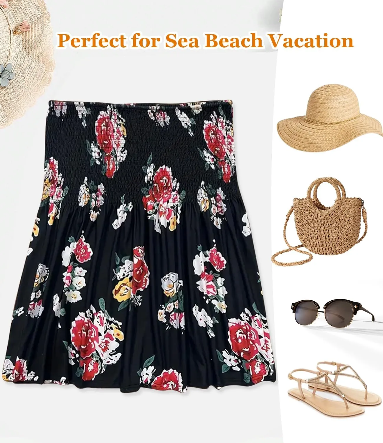 Womens Smocked Strapless Bandeau Tank Tops Floral Tube Tops Backless Bandeau Tunic Tops Sleeveless Shirts