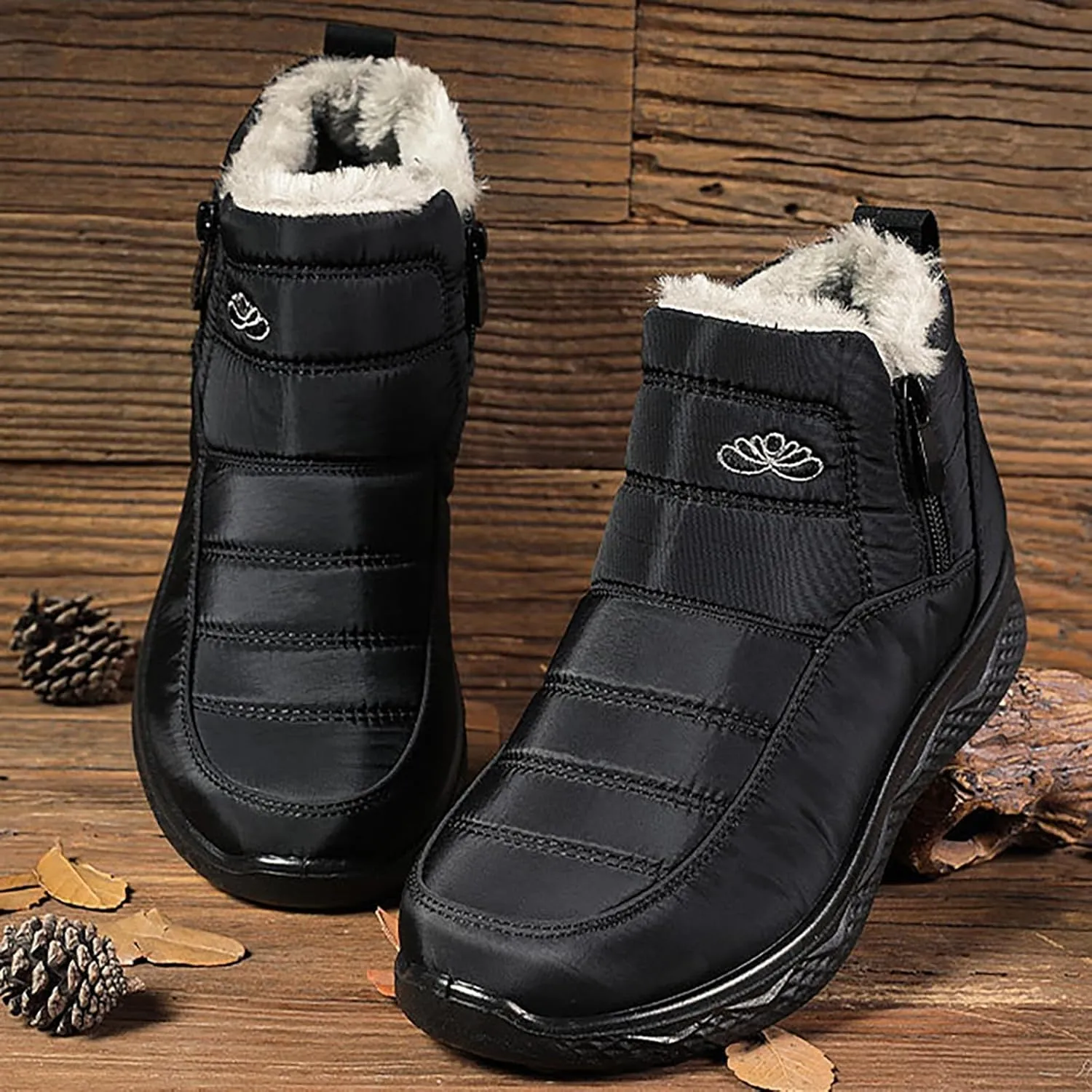 Women's Snow Boots with Heels Waterproof Slip On Boots Ladies Womens Warm Fur Lined Barefoot Shoes Grounded Footwear Hiking Rain Boots Women Mens Snow Booties