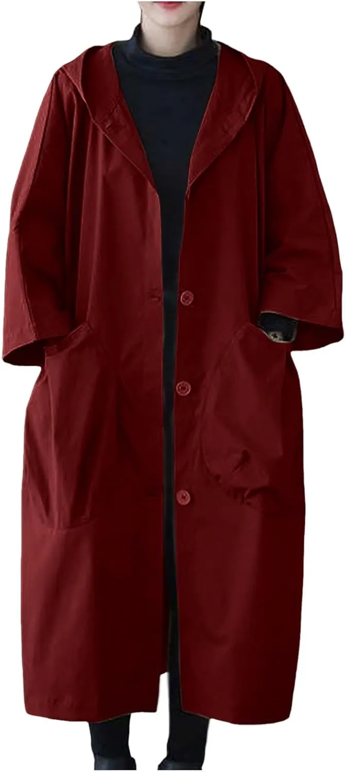Women's Spring Autumn Winter Long Coat Jacket Trench Coat Hooded Outerwear Oversized One Size Fits Women Trendy