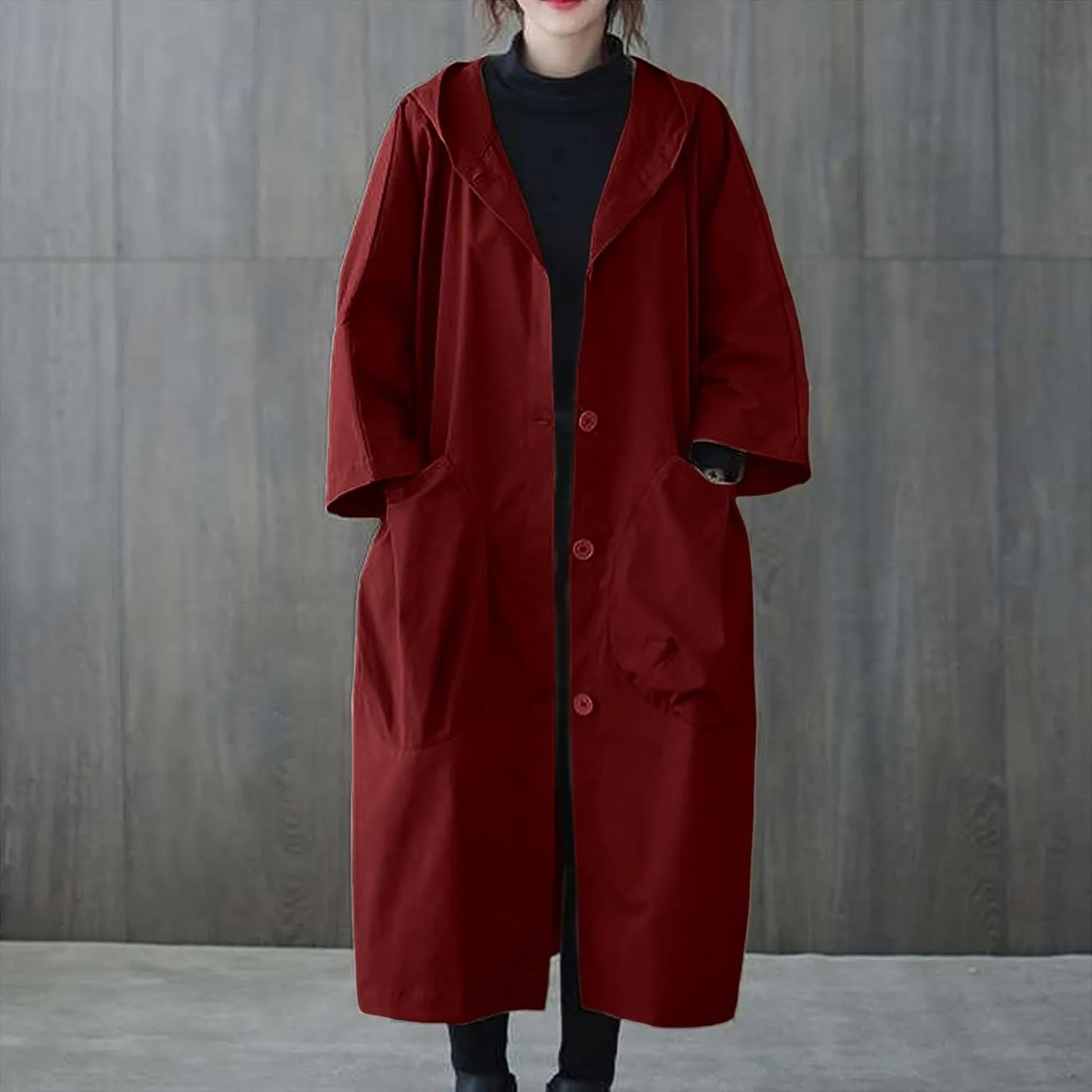 Women's Spring Autumn Winter Long Coat Jacket Trench Coat Hooded Outerwear Oversized One Size Fits Women Trendy