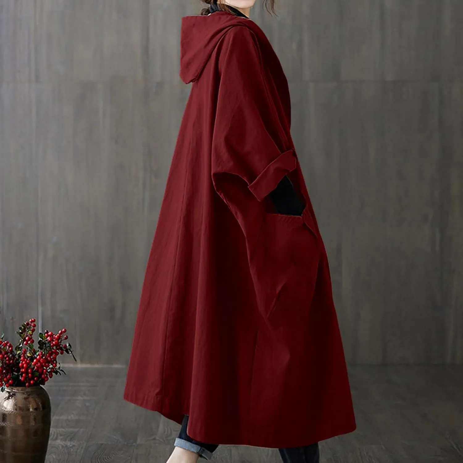 Women's Spring Autumn Winter Long Coat Jacket Trench Coat Hooded Outerwear Oversized One Size Fits Women Trendy