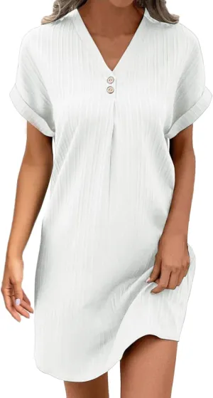 Women's Summer Casual T Shirt Dresses Short Sleeve Button Down Swing Dress, XX-Large, Green