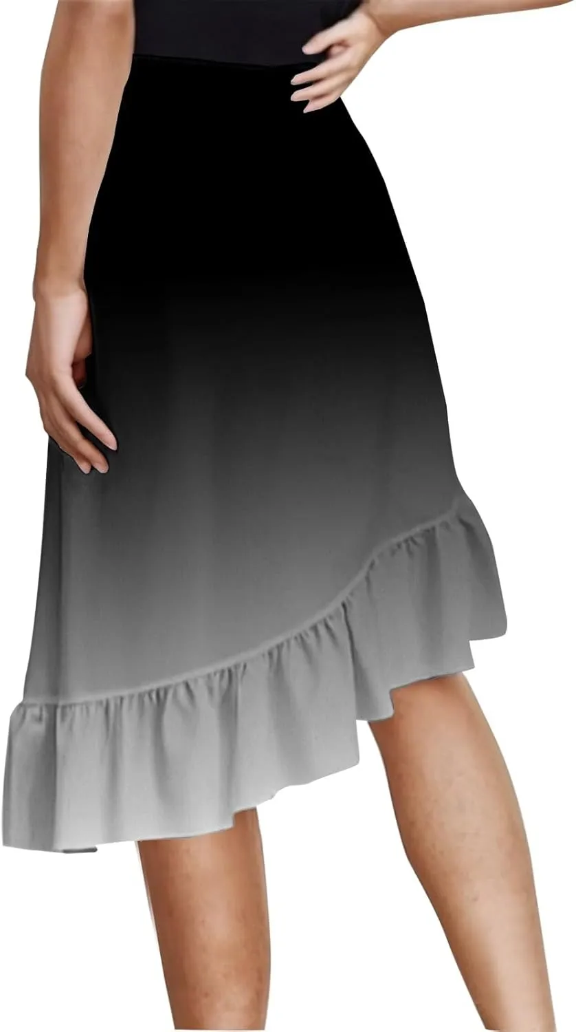 Womens Summer Midi Skirts Elastic Waist Casual Dress for Women A-Line Floral Skirts Elegant Comfy Dress
