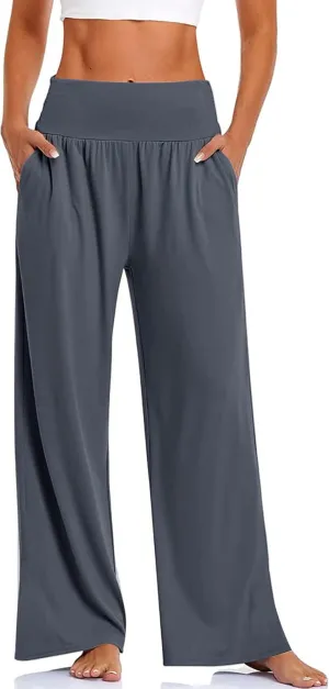 Womens Wide Leg Pants Loose Yoga Sweatpants Comfy Lounge Pajama Casual Flowy Palazzo Pants with Pockets