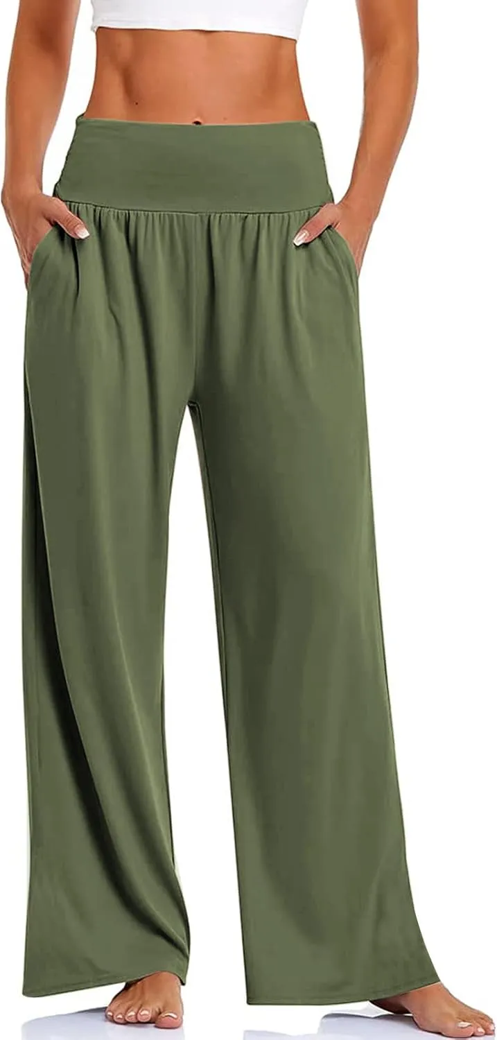 Womens Wide Leg Pants Loose Yoga Sweatpants Comfy Lounge Pajama Casual Flowy Palazzo Pants with Pockets