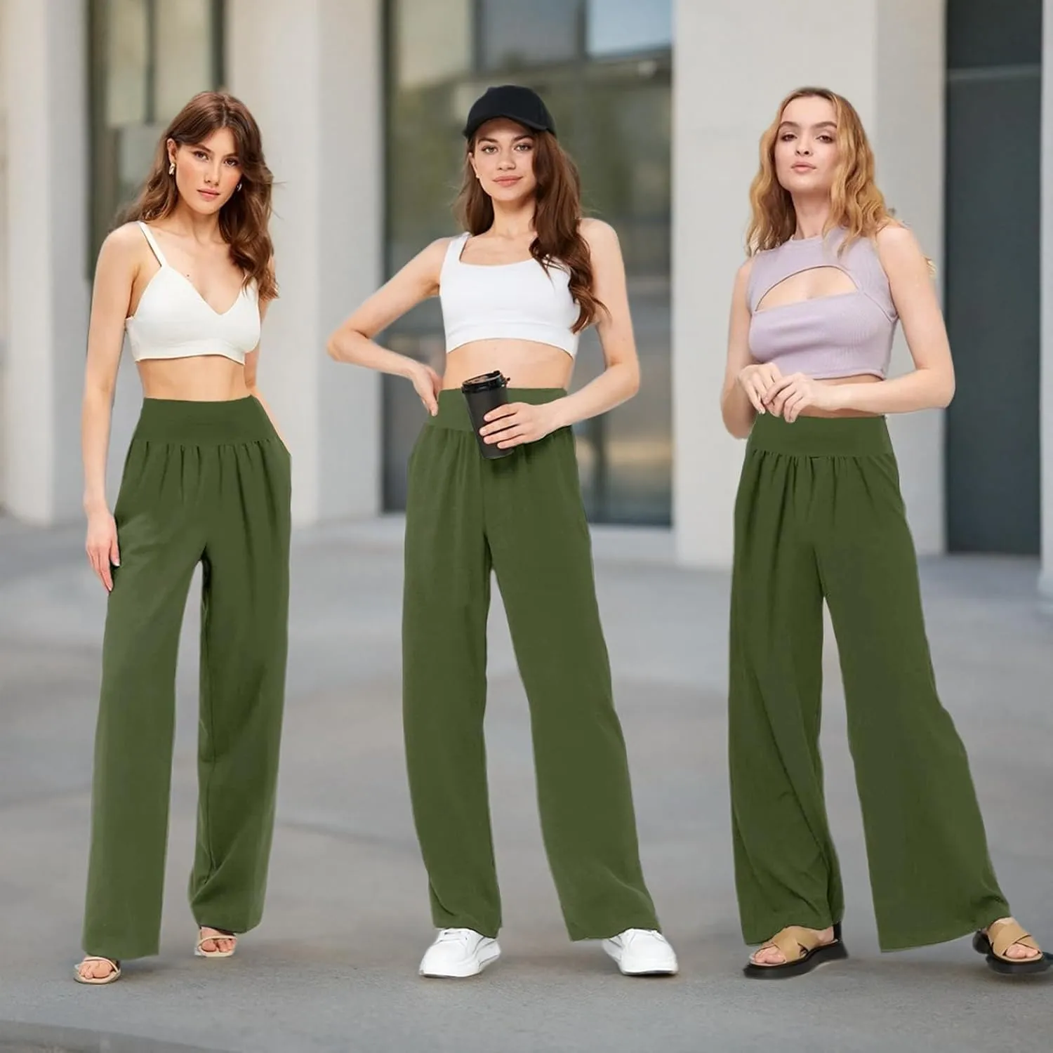 Womens Wide Leg Pants Loose Yoga Sweatpants Comfy Lounge Pajama Casual Flowy Palazzo Pants with Pockets