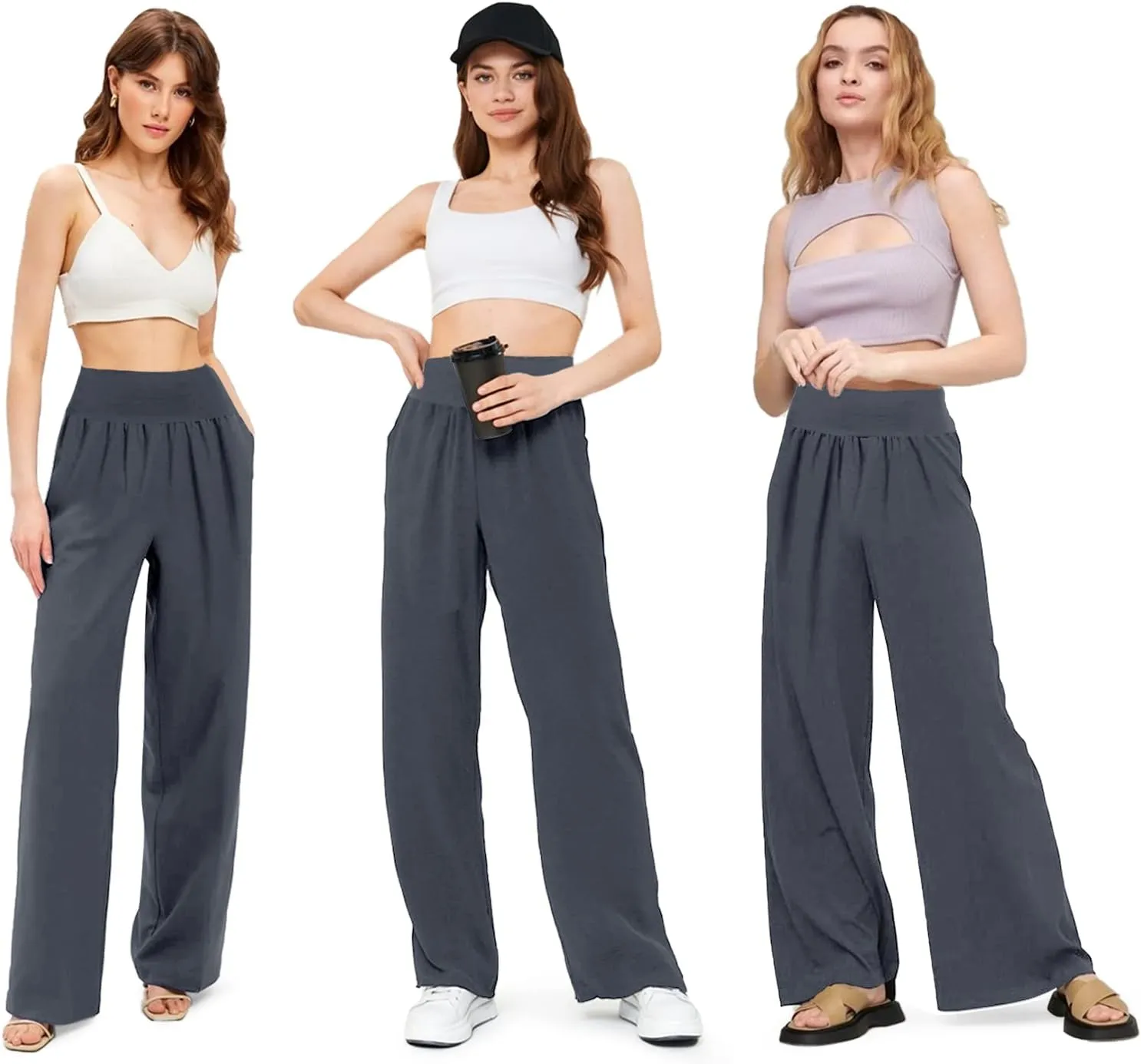 Womens Wide Leg Pants Loose Yoga Sweatpants Comfy Lounge Pajama Casual Flowy Palazzo Pants with Pockets