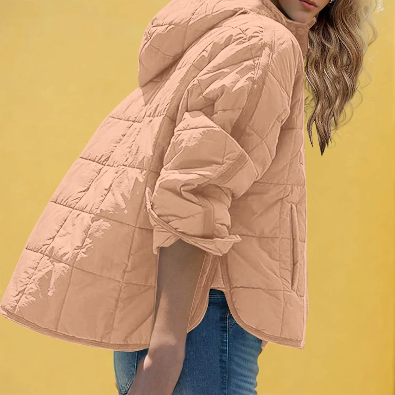 Xiaojmake Womens Quilted Puffer Jacket Oversized Long Sleeve Hooded Pullover Winter Warm Down Coats Light Jacket with Pockets