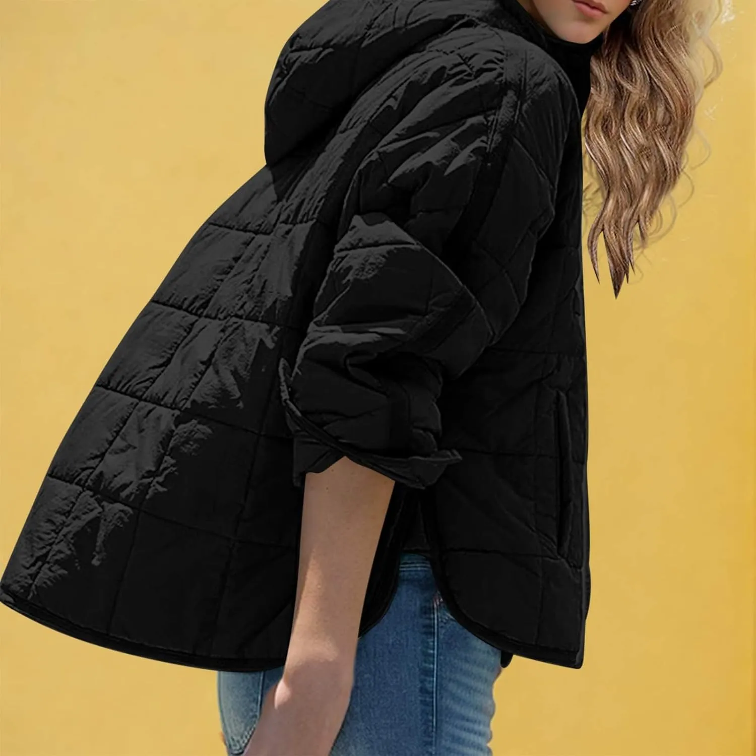 Xiaojmake Womens Quilted Puffer Jacket Oversized Long Sleeve Hooded Pullover Winter Warm Down Coats Light Jacket with Pockets