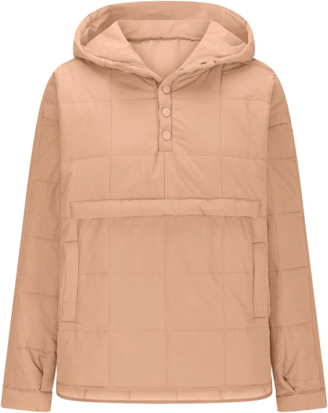 Xiaojmake Womens Quilted Puffer Jacket Oversized Long Sleeve Hooded Pullover Winter Warm Down Coats Light Jacket with Pockets