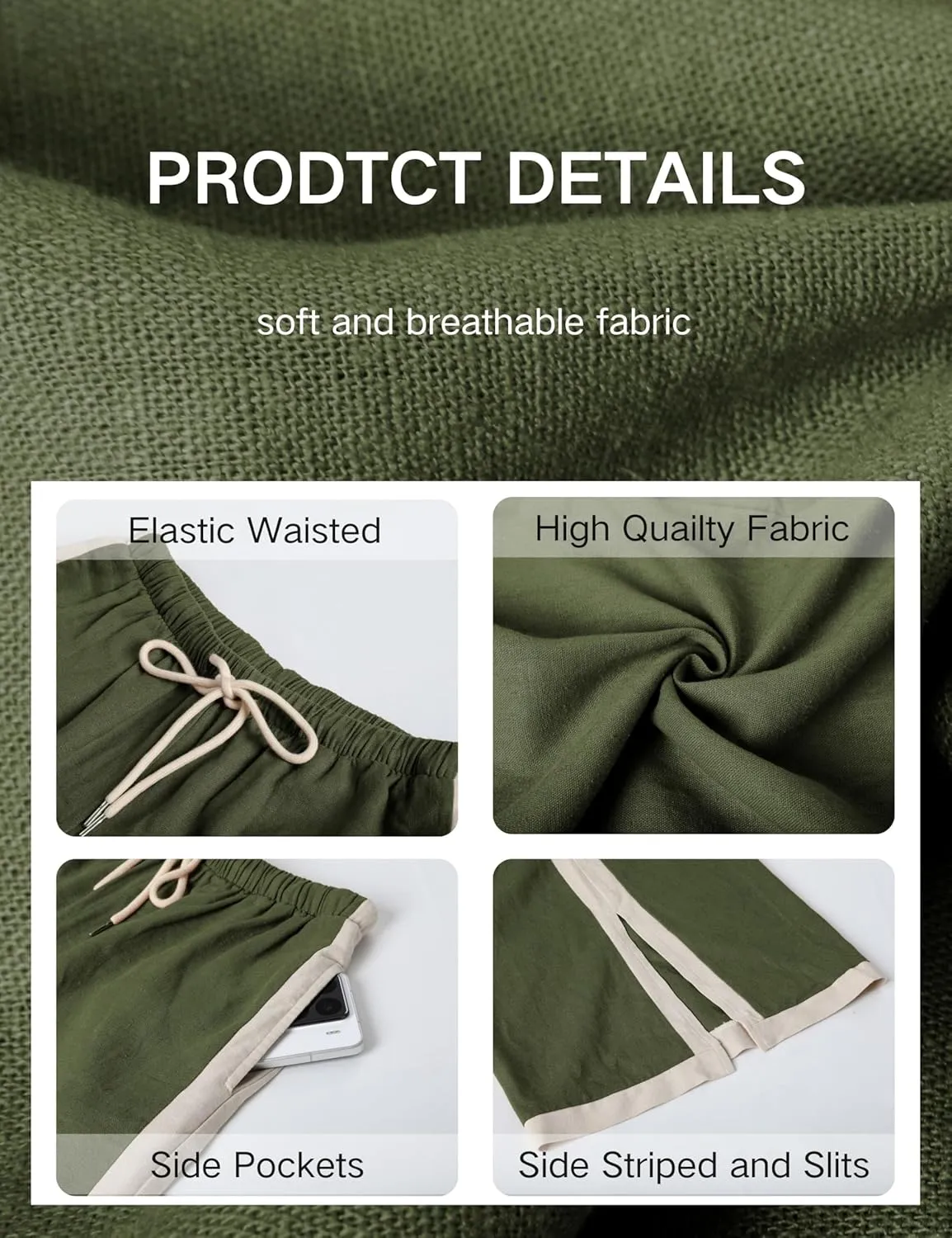 Xiaoxuemeng Wide Leg Pants for Women Casual Linen Side Striped Baggy Pants Elastic Waisted Trousers with Pockets