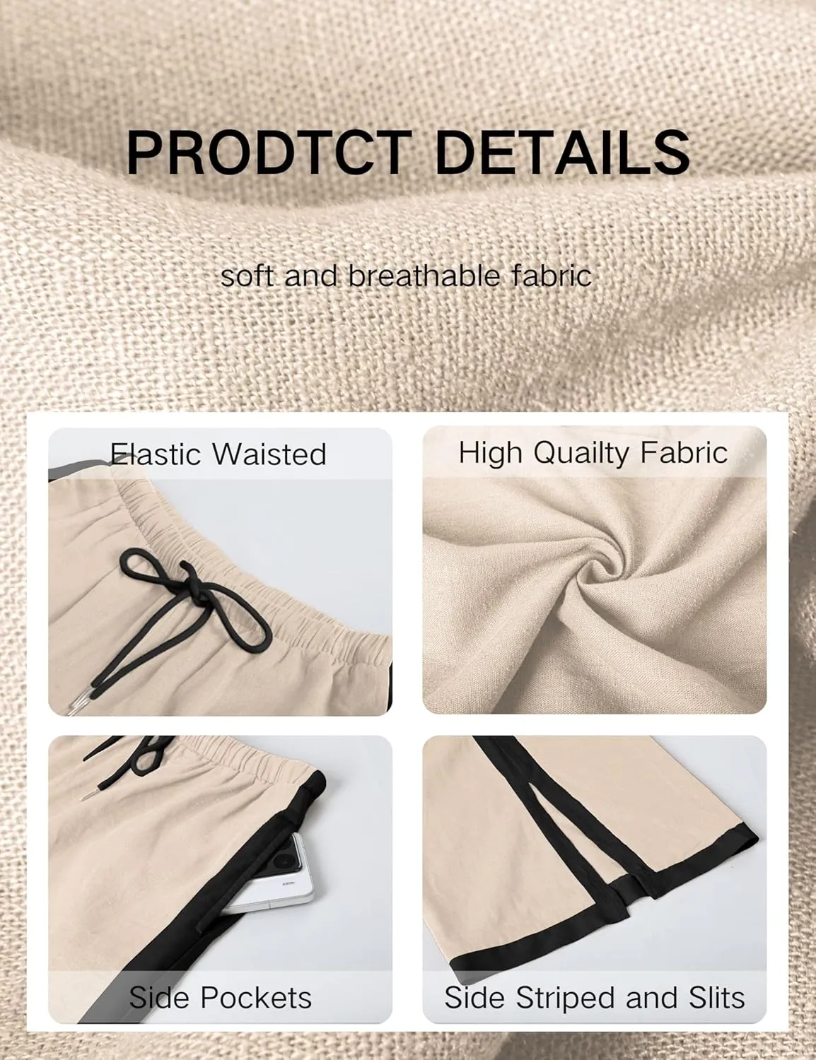 Xiaoxuemeng Wide Leg Pants for Women Casual Linen Side Striped Baggy Pants Elastic Waisted Trousers with Pockets