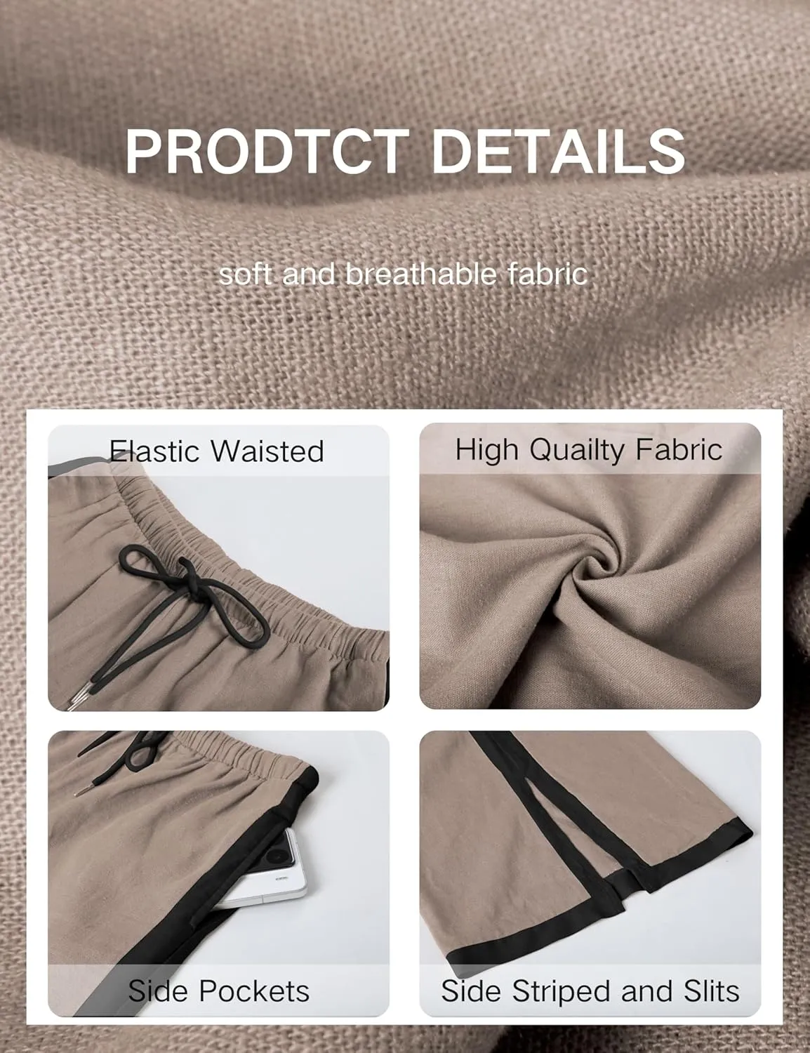 Xiaoxuemeng Wide Leg Pants for Women Casual Linen Side Striped Baggy Pants Elastic Waisted Trousers with Pockets