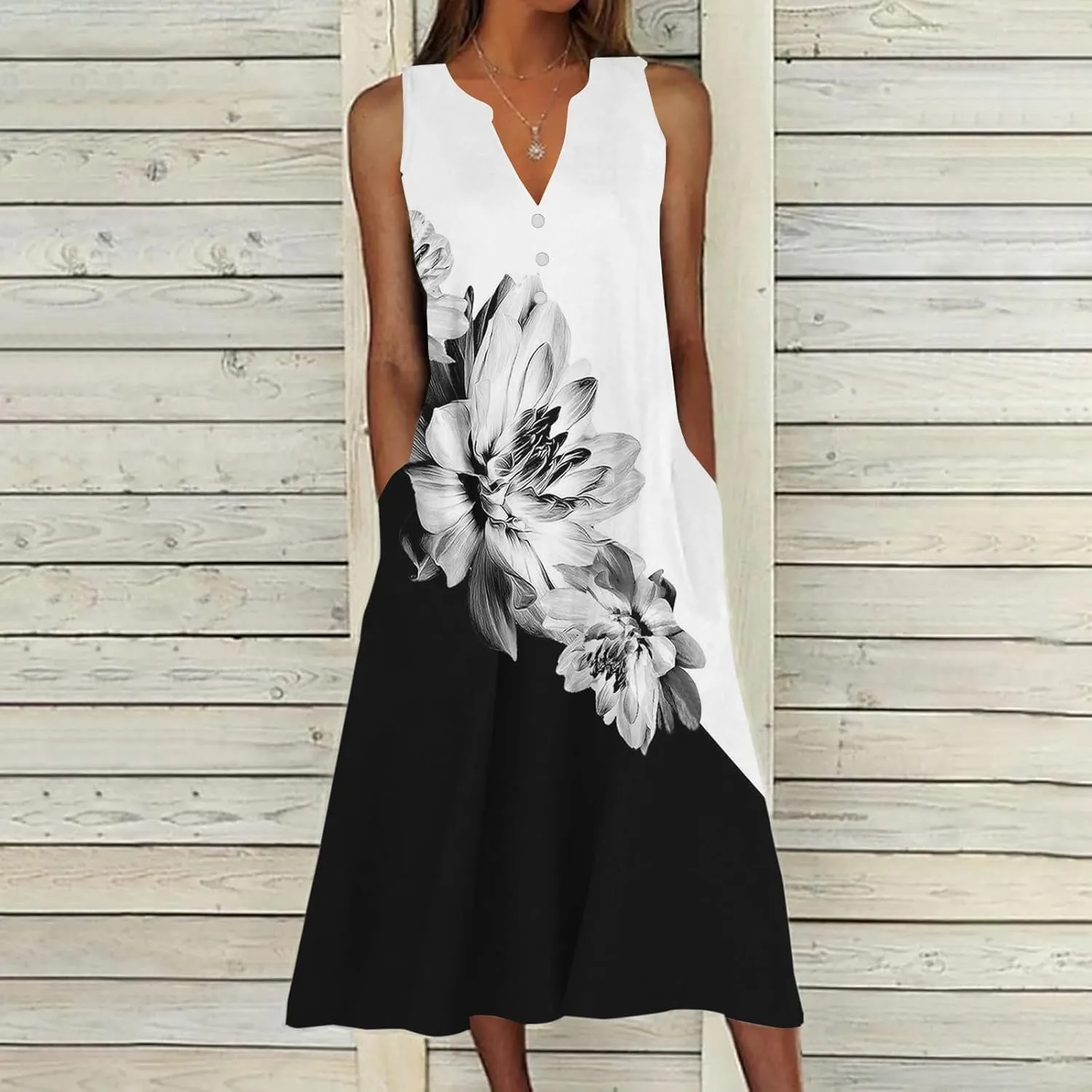 XOWRTE Summer Dresses for Women 2025 Vacation Spring Casual Midi Dresses Beach Trendy Sundresses Plus Size V Neck