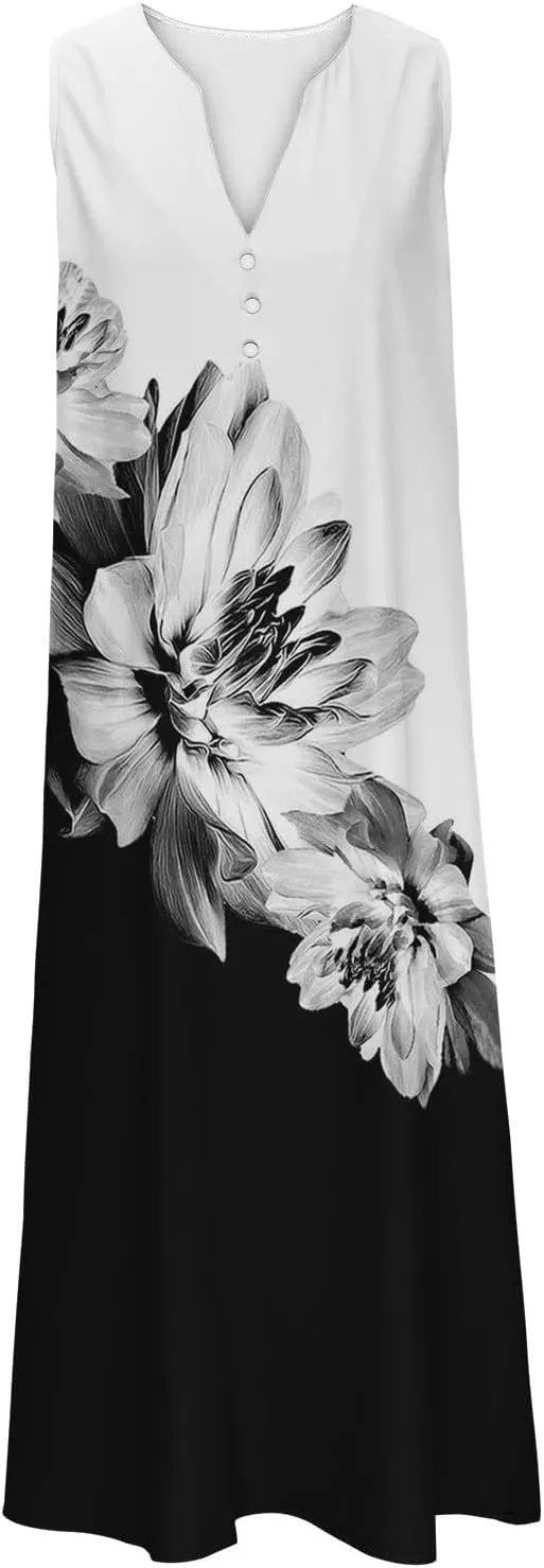 XOWRTE Summer Dresses for Women 2025 Vacation Spring Casual Midi Dresses Beach Trendy Sundresses Plus Size V Neck