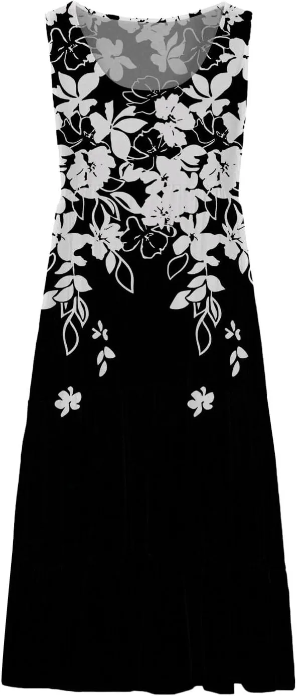 XOWRTE Summer Dresses for Women Plus Size Beach Dress Casual Sundresses Sexy Sleeveless Dress Flowy Midi Dresses