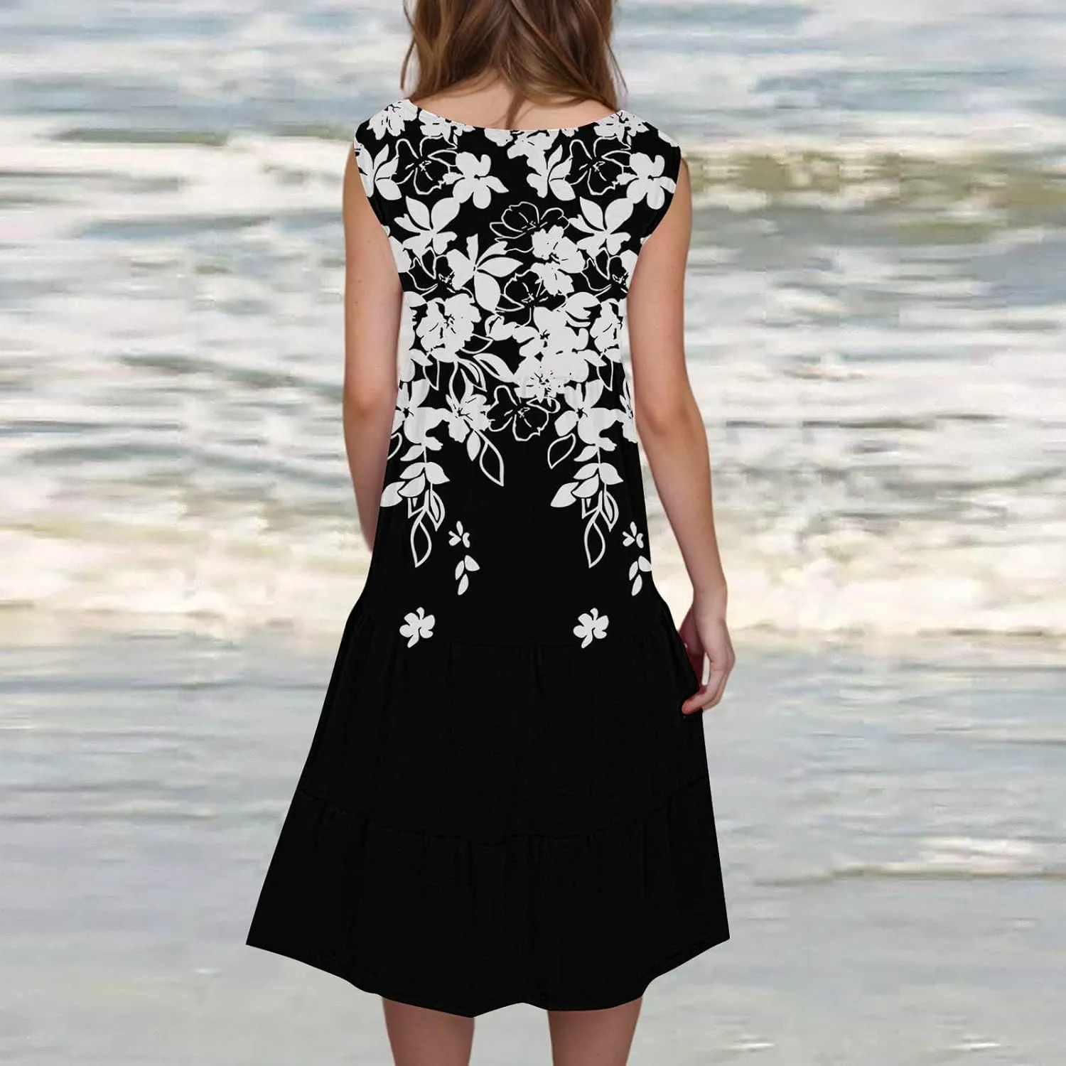 XOWRTE Summer Dresses for Women Plus Size Beach Dress Casual Sundresses Sexy Sleeveless Dress Flowy Midi Dresses