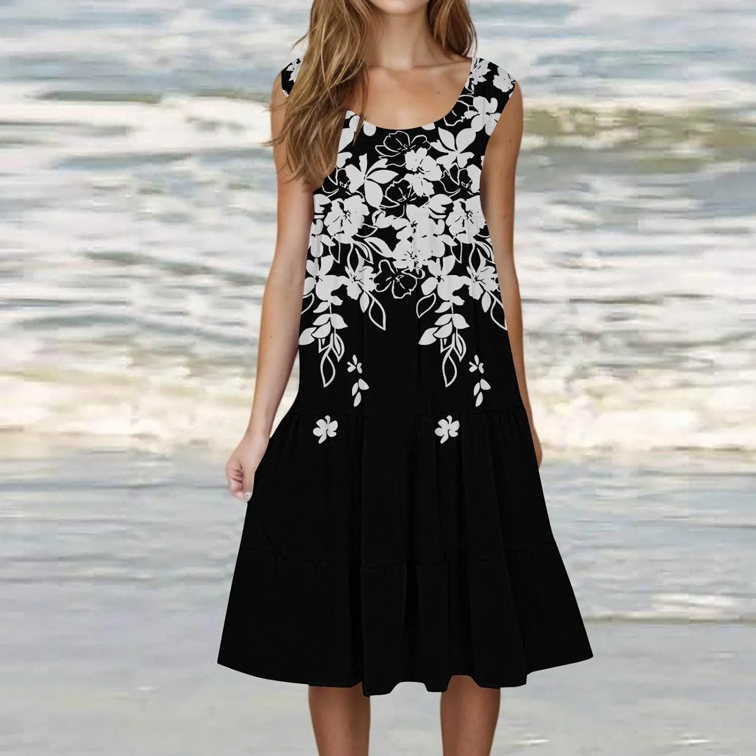 XOWRTE Summer Dresses for Women Plus Size Beach Dress Casual Sundresses Sexy Sleeveless Dress Flowy Midi Dresses