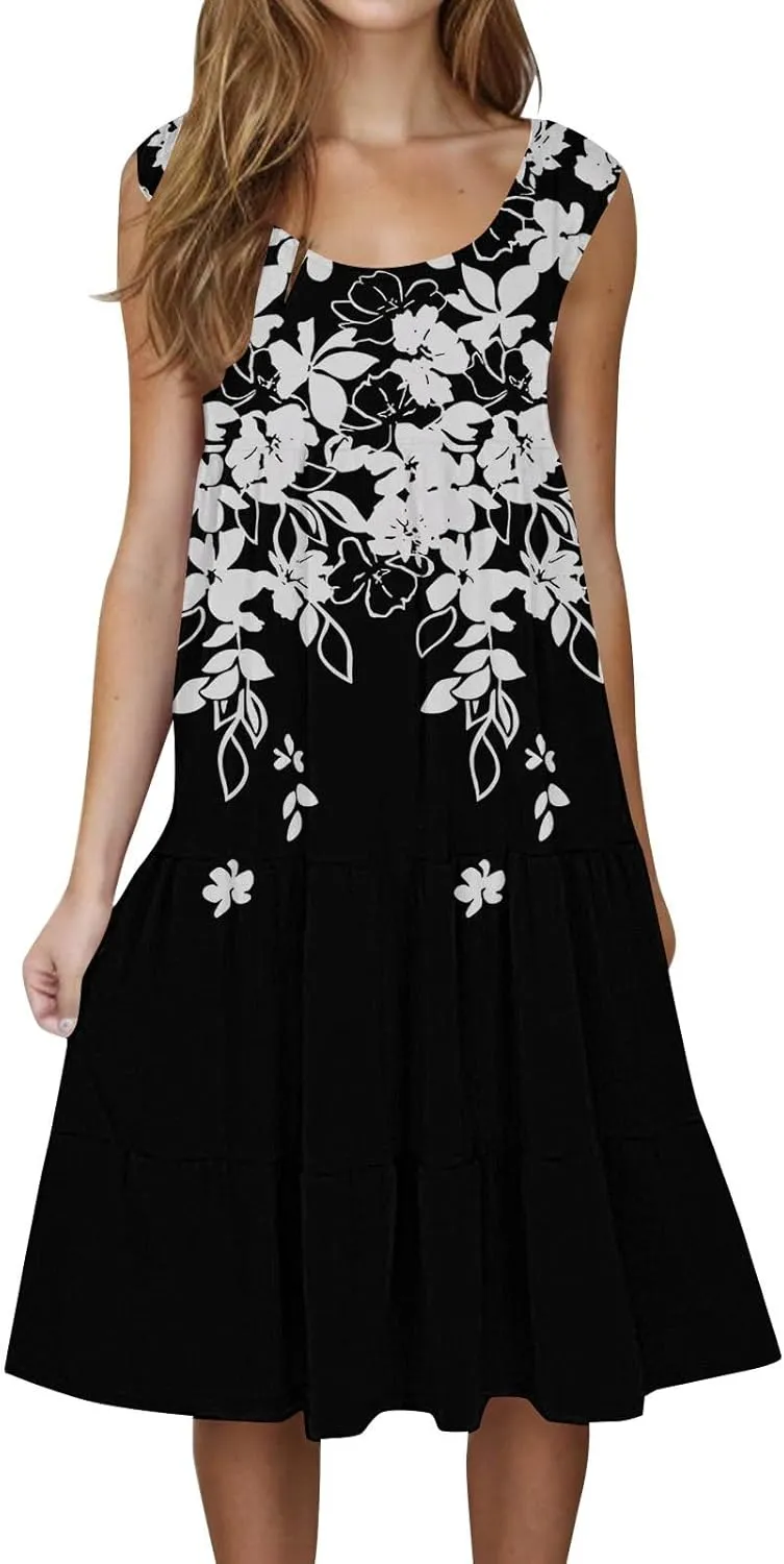 XOWRTE Summer Dresses for Women Plus Size Beach Dress Casual Sundresses Sexy Sleeveless Dress Flowy Midi Dresses