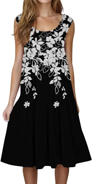 XOWRTE Summer Dresses for Women Plus Size Beach Dress Casual Sundresses Sexy Sleeveless Dress Flowy Midi Dresses