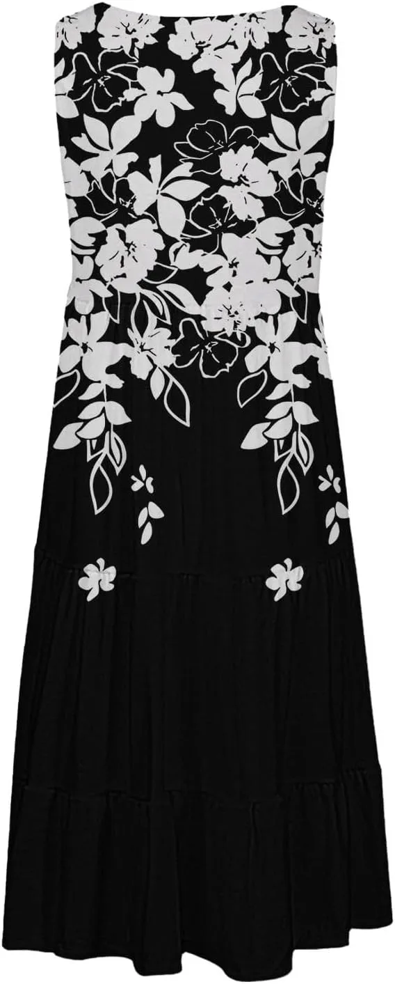 XOWRTE Summer Dresses for Women Plus Size Beach Dress Casual Sundresses Sexy Sleeveless Dress Flowy Midi Dresses