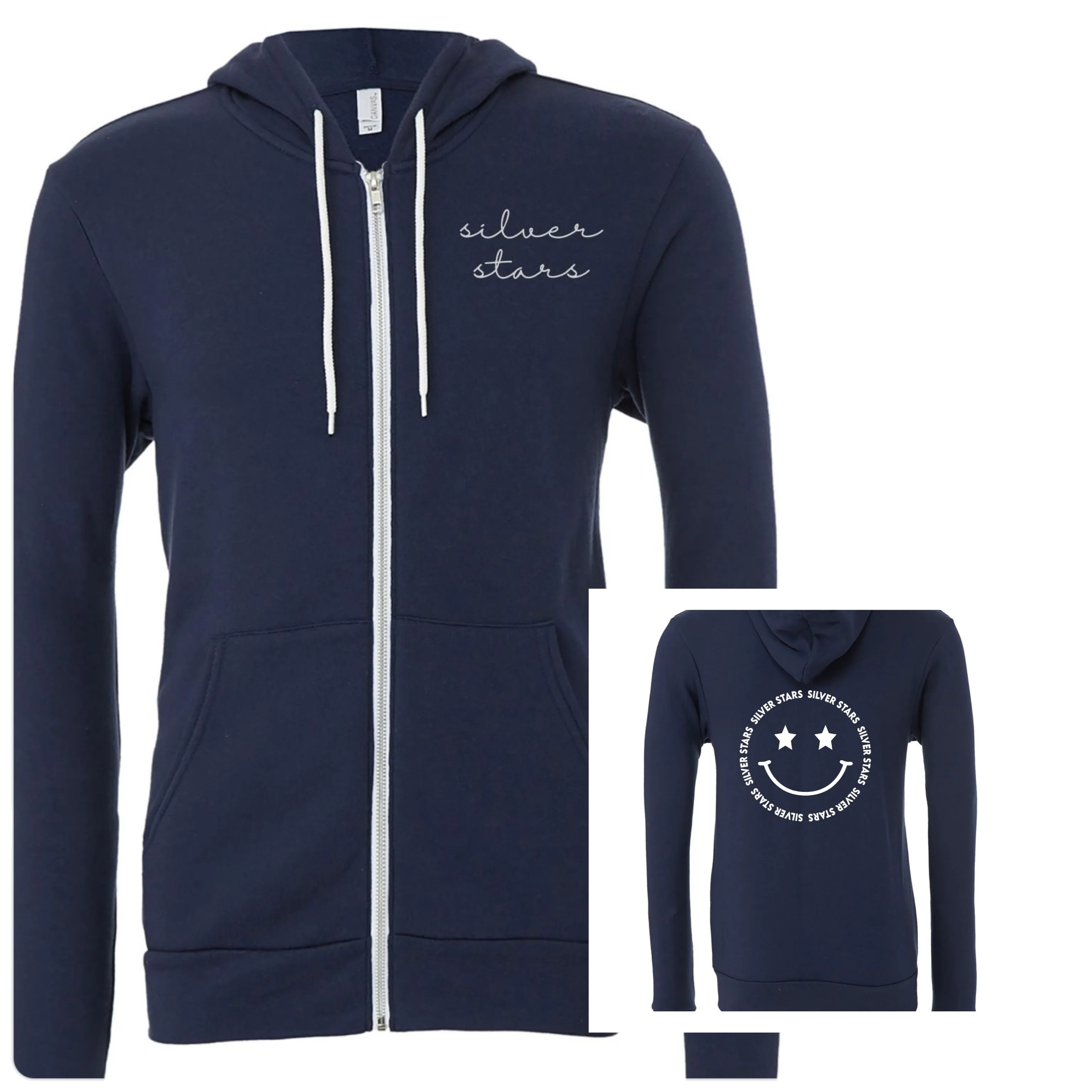 Zip-Up Hoodie - Silver Stars Smiley Face
